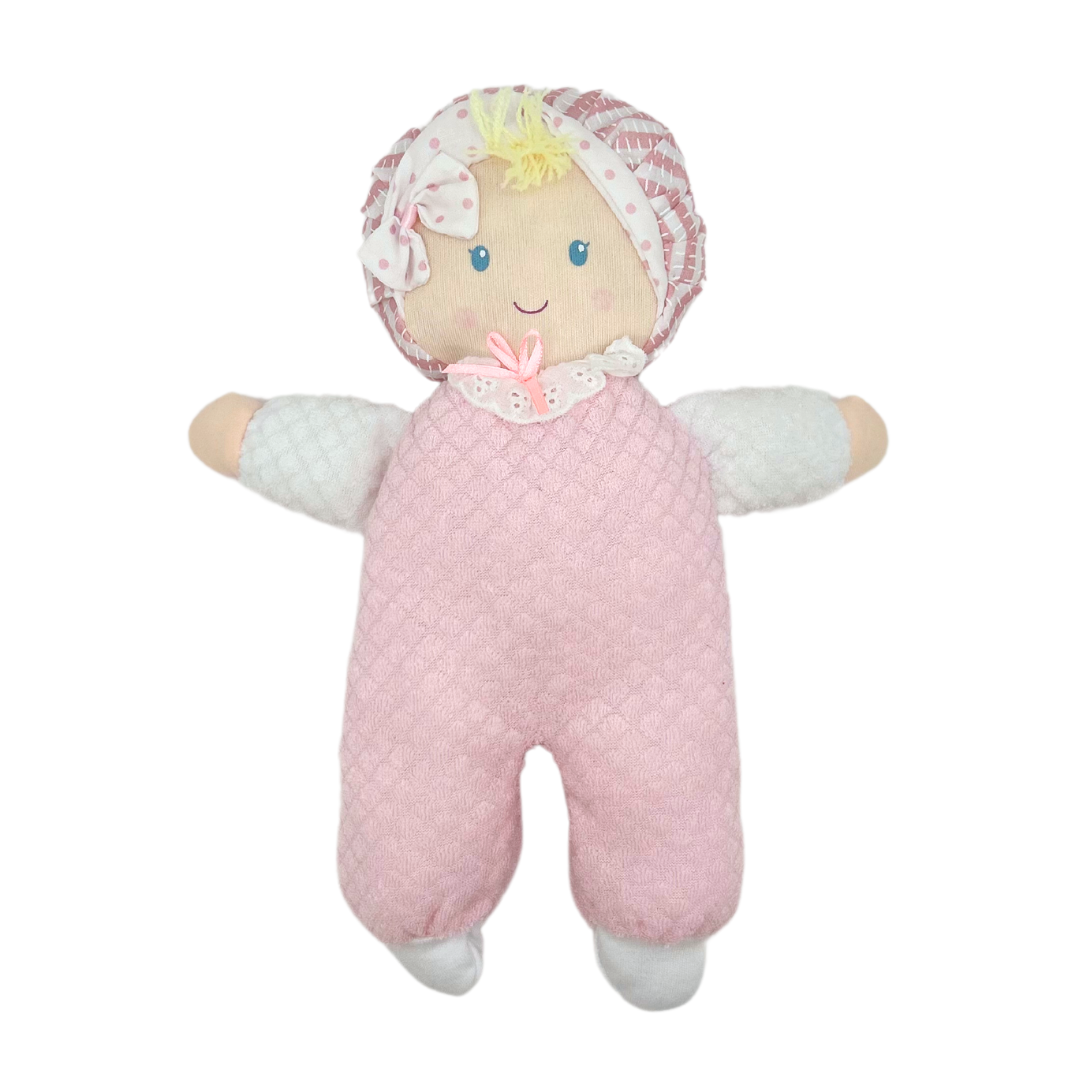 Soft Eden Terry Baby Doll and Lovey in Pink with Yellow Hair, 11"