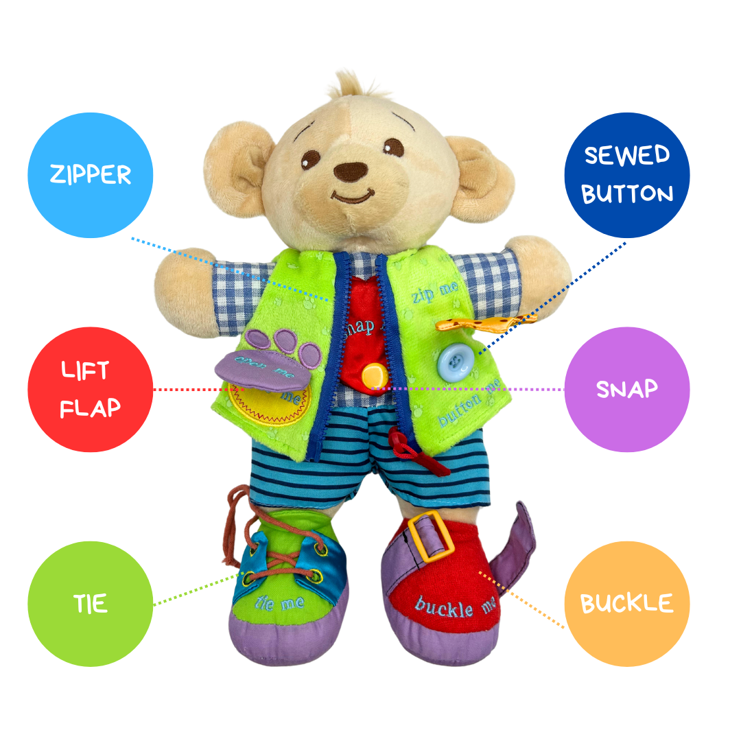 Learn to Dress Bear w. Zipper, Ties, Buckle, Snap, Button