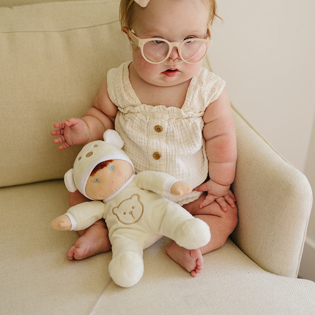 My First Unisex Baby Doll in Yellow with Rattle