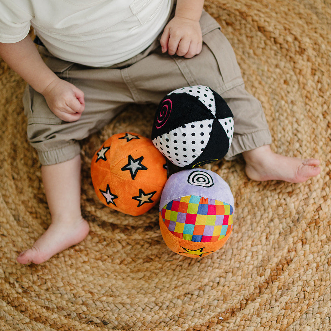 Set of 3 Montessori Balls with Chime, Rattle, Crinkle in Multicolor