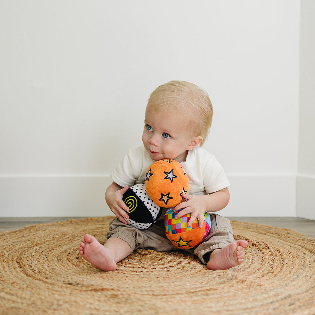 Set of 3 Montessori Balls with Chime, Rattle, Crinkle in Multicolor