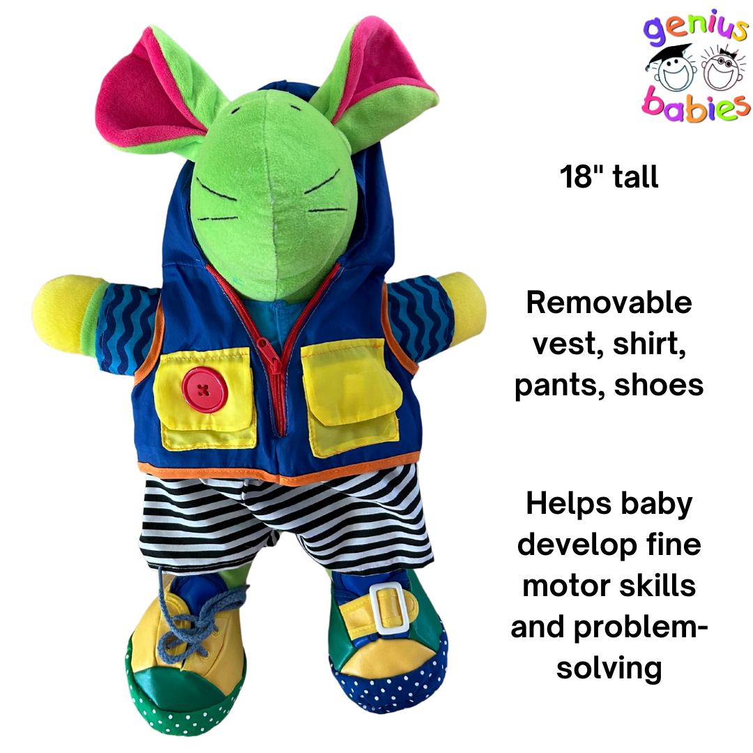 Learn to Dress Doll and Toy Mouse with Removable Clothes and Shoes for Fine Motor Skills