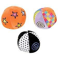 Set of 3 Balls with Chime, Rattle, Crinkle in Multicolor