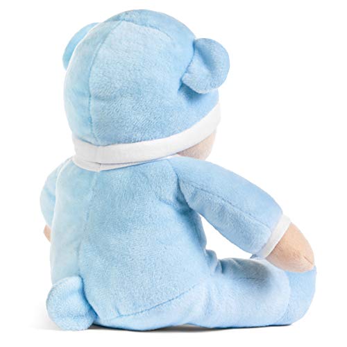 Soft Plush Baby Boy Doll and Lovey Toy with Rattle in Blue Sleeper