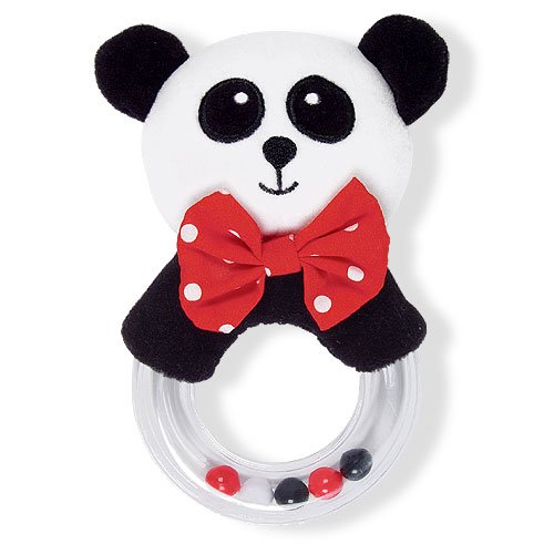 Plush Panda Rattle in High Contrast Black, White, Red (5" Tall)