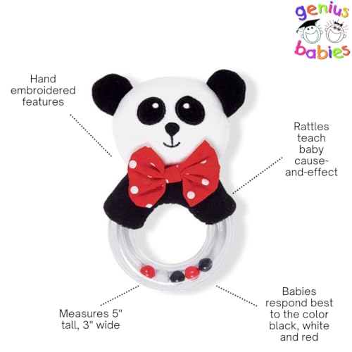 Plush Panda Rattle in High Contrast Black, White, Red (5" Tall)