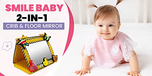 2-in-1 Crib & Floor Mirror in Yellow with Star, Butterfly, Heart, Duck, Bear for Tummy Time; 10" x 8"