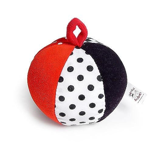 Soft Plush Ball in Black, White, Red with Jingle Chime (4" Diameter)