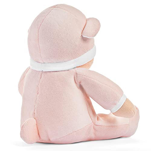 Soft Plush Baby Girl Doll and Lovey Toy with Rattle in Pink Sleeper