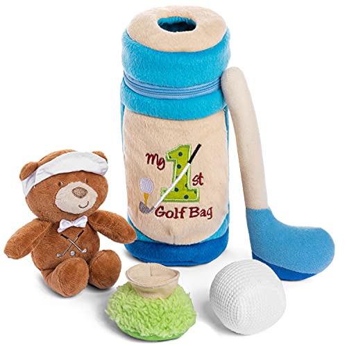My First Golf Bag Playset with 4 ct Developmental and Sensory Toys (Club, Ball, Tee and Teddy Bear)