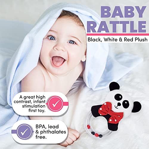 Classic Plush Panda Rattle for Baby in Black, White, Red (5" Tall)