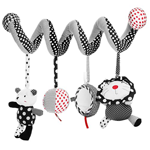 Soft Sensory Spiral with 4 Developmental Hanging Toys for Crib, Bassinet, Car Seat, Stroller,