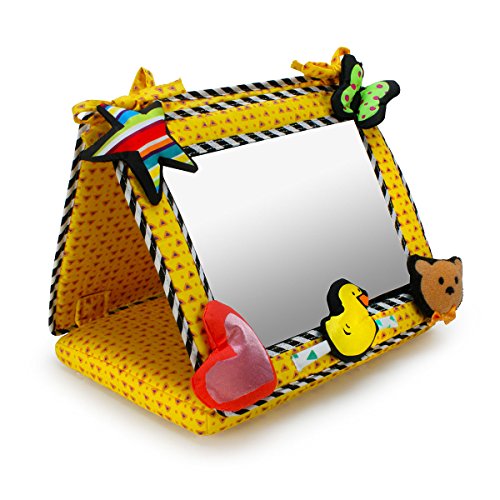 2-in-1 Crib & Floor Mirror in Yellow with Star, Butterfly, Heart, Duck, Bear for Tummy Time; 10" x 8"