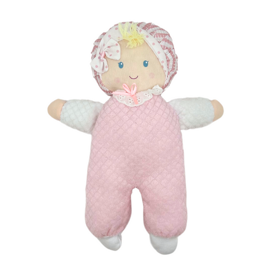 Soft Eden Terry Baby Doll and Lovey in Pink with Yellow Hair, 11"