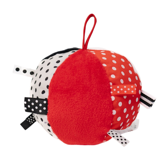 Soft Plush Ball — Black, White, Red with Jingle Chime (5" Diameter)