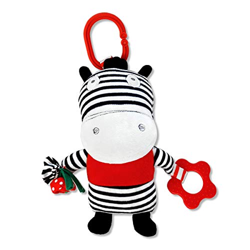Genius Baby Toys | Ziggy The Zebra Sensory Toy for Car Seat and Stroller in Black, White and Red for Baby and Infant