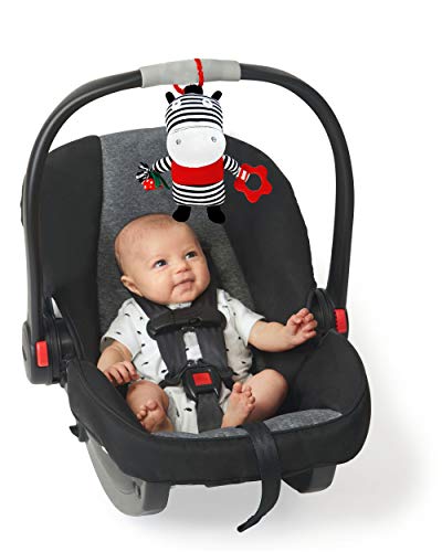 Genius Baby Toys | Ziggy The Zebra Sensory Toy for Car Seat and Stroller in Black, White and Red for Baby and Infant