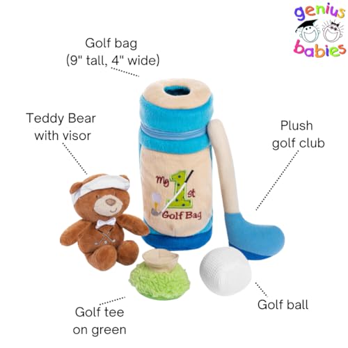My First Golf Bag Playset with 4 ct Developmental and Sensory Toys (Club, Ball, Tee and Teddy Bear)