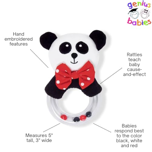 Classic Plush Panda Rattle for Baby in Black, White, Red (5" Tall)