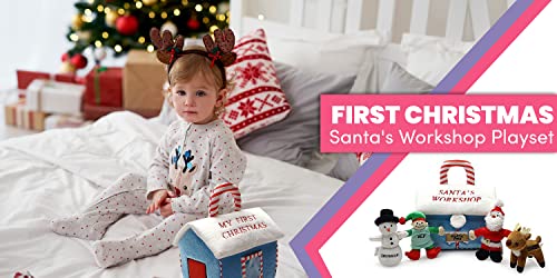 My First Christmas Santa's Workshop Playset; 5 Piece Set with Developmental and Sensory Surprise Toys (Santa Claus, Snowman, Reindeer, Elf)