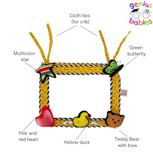 2-in-1 Crib & Floor Mirror in Yellow with Star, Butterfly, Heart, Duck, Bear for Tummy Time; 10" x 8"