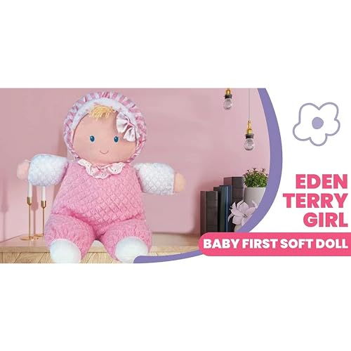 Soft Eden Terry Baby Doll and Lovey in Pink with Yellow Hair, 11"