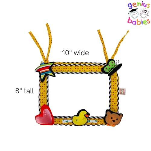 2-in-1 Crib & Floor Mirror in Yellow with Star, Butterfly, Heart, Duck, Bear for Tummy Time; 10" x 8"