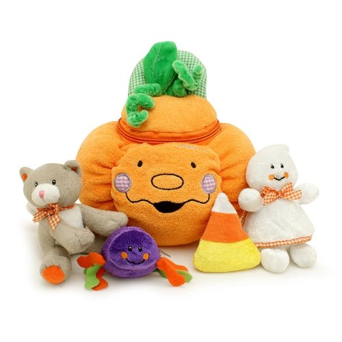 Halloween Stuffed Pumpkin Play Set, 5 ct Set with Plush Pumpkin with Cat, Ghost, Spider, Candy Corn