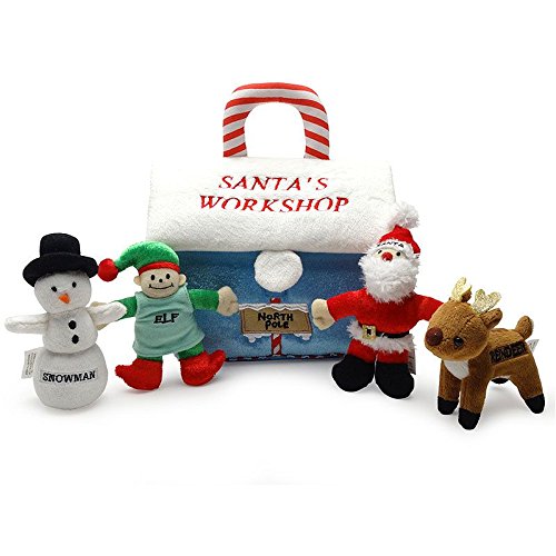 My First Christmas Santa's Workshop Playset; 5 Piece Set with Developmental and Sensory Surprise Toys (Santa Claus, Snowman, Reindeer, Elf)