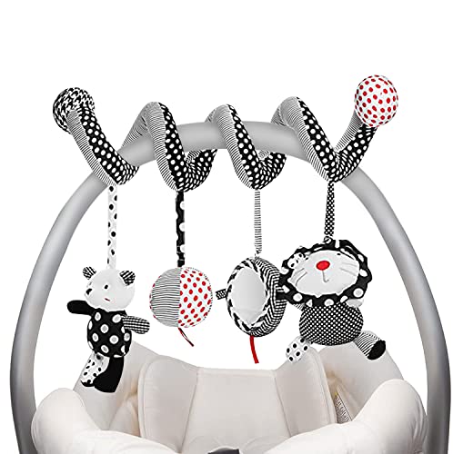 Soft Sensory Spiral with 4 Developmental Hanging Toys for Crib, Bassinet, Car Seat, Stroller,