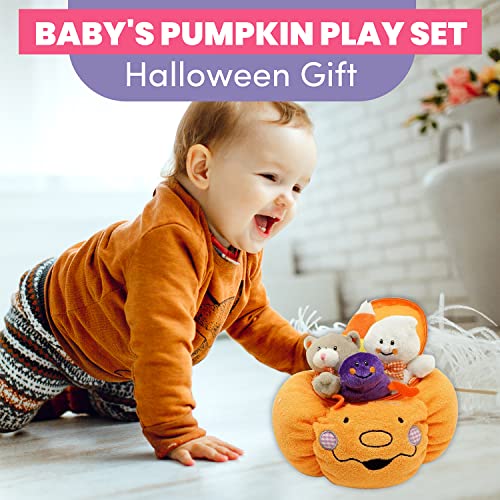 Halloween Stuffed Pumpkin Play Set, 5 ct Set with Plush Pumpkin with Cat, Ghost, Spider, Candy Corn
