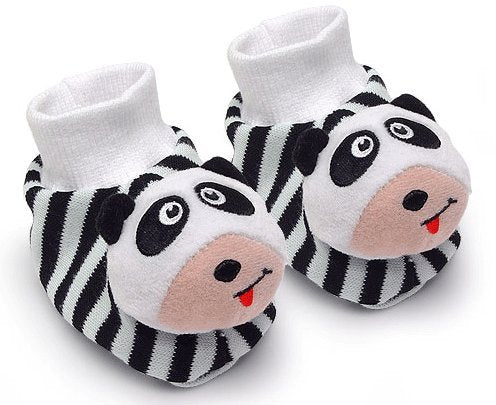 Black & White Pair of Panda Baby Booties with Rattle