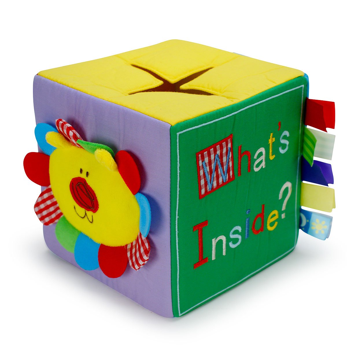 Genius Baby Toys | The Original Surprise What's Inside Toy Box and Playset, Hand Embroidered with 8 ct Plush Toys for Infants and Toddlers, 7" Square Cube